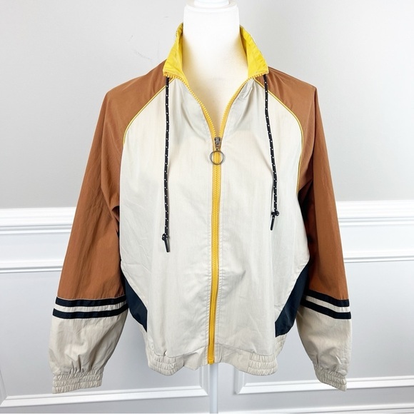NEW Soncy Color Blocked Windbreaker Tan Brown Yellow size 18 / 20 Soncy size 2 - Picture 1 of 8